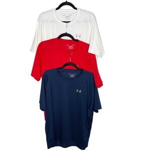 Under Armour Mens L Set of 3 The Tech Tees Crew Neck Short Sleeve Red White Blue